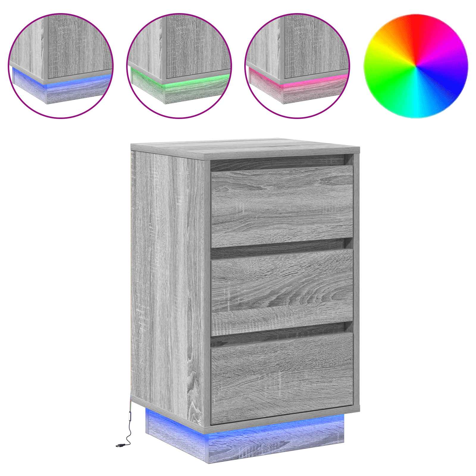 Yöpöytäkaappi mukana Harmaa 39 x 34.5 x 65 cm Tekninen puu