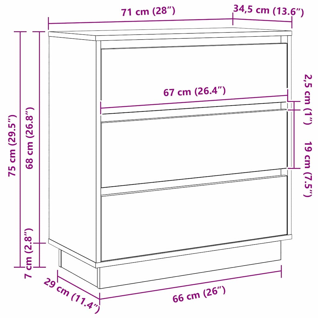 Noční skříňka Kouřový dub 71 x 34,5 x 75 cm Kompozitní dřevo - obrázek 15