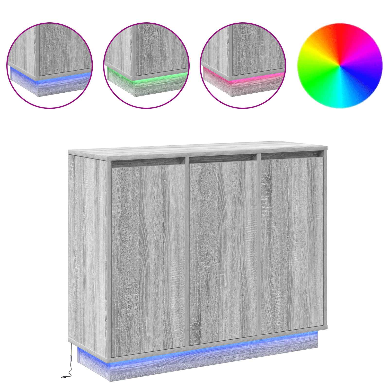 LED bočni predalnik Siva Sonoma 90 x 32 x 75 cm Konstruiran les - slika 4