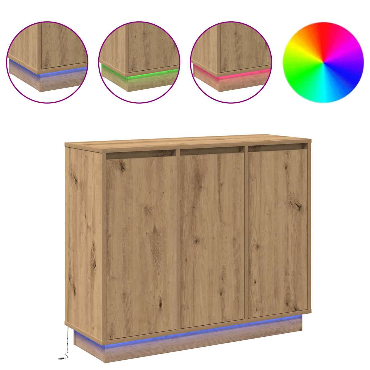 LED Sideboard 90 x 32 x 75 cm Konstrueret træ - Billede 4
