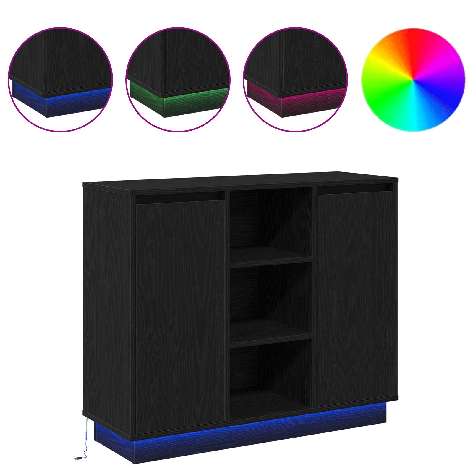 LED bočni predalnik z LED lučmi Črna Orehovina 90 x 32 x 75 cm - slika 4