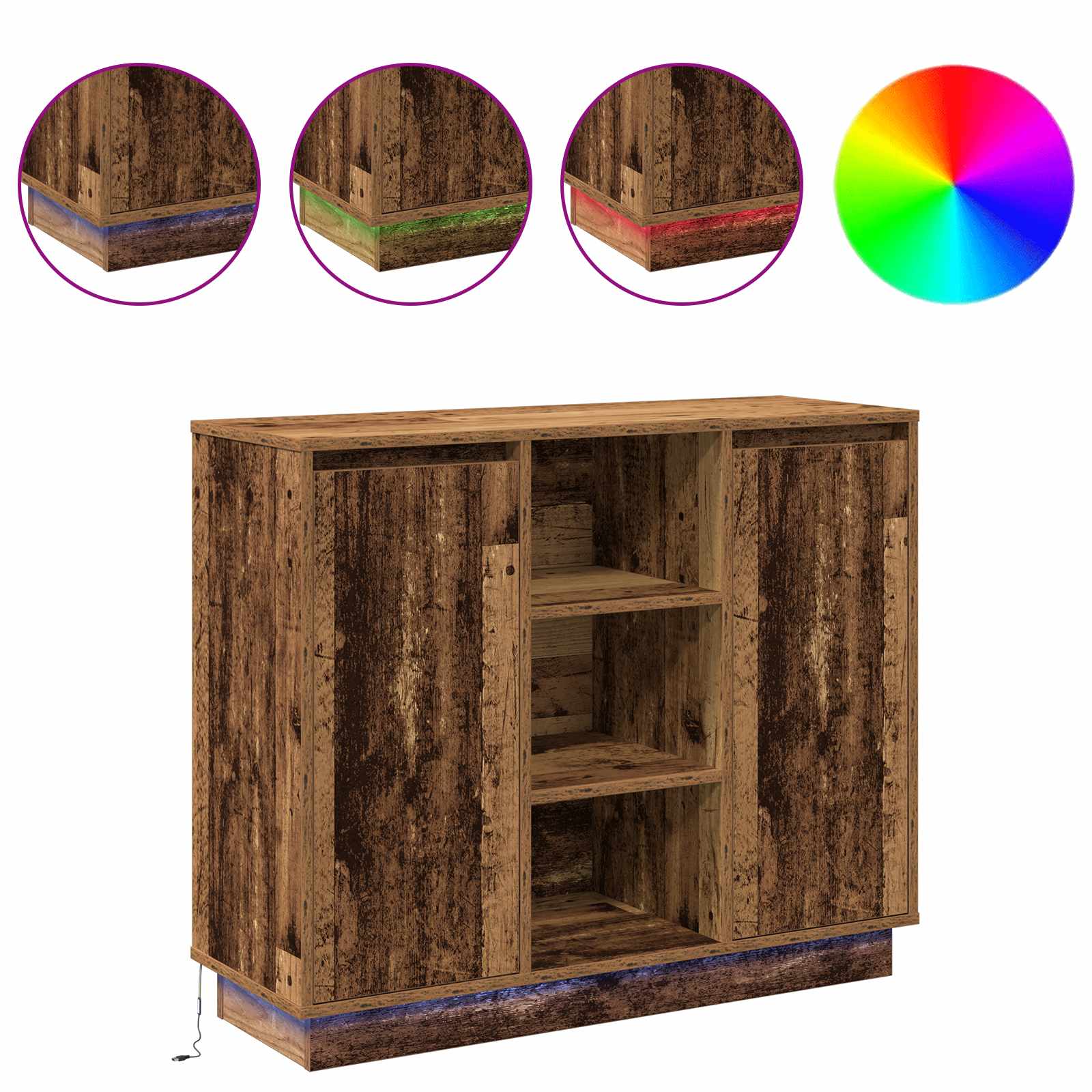 Thumbnail - vidaXL LED-Sideboard mit Regal Altholz 90 x 32 x 75 cm Holzwerkstoff