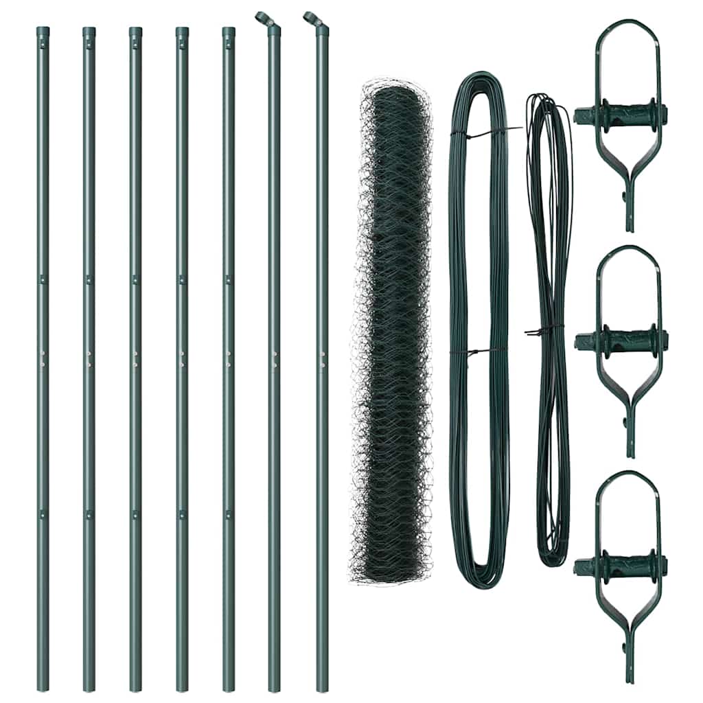 vidaXL Kerítés oszlopokkal Zöld 1 x 10 m PVC-bevonatos acél