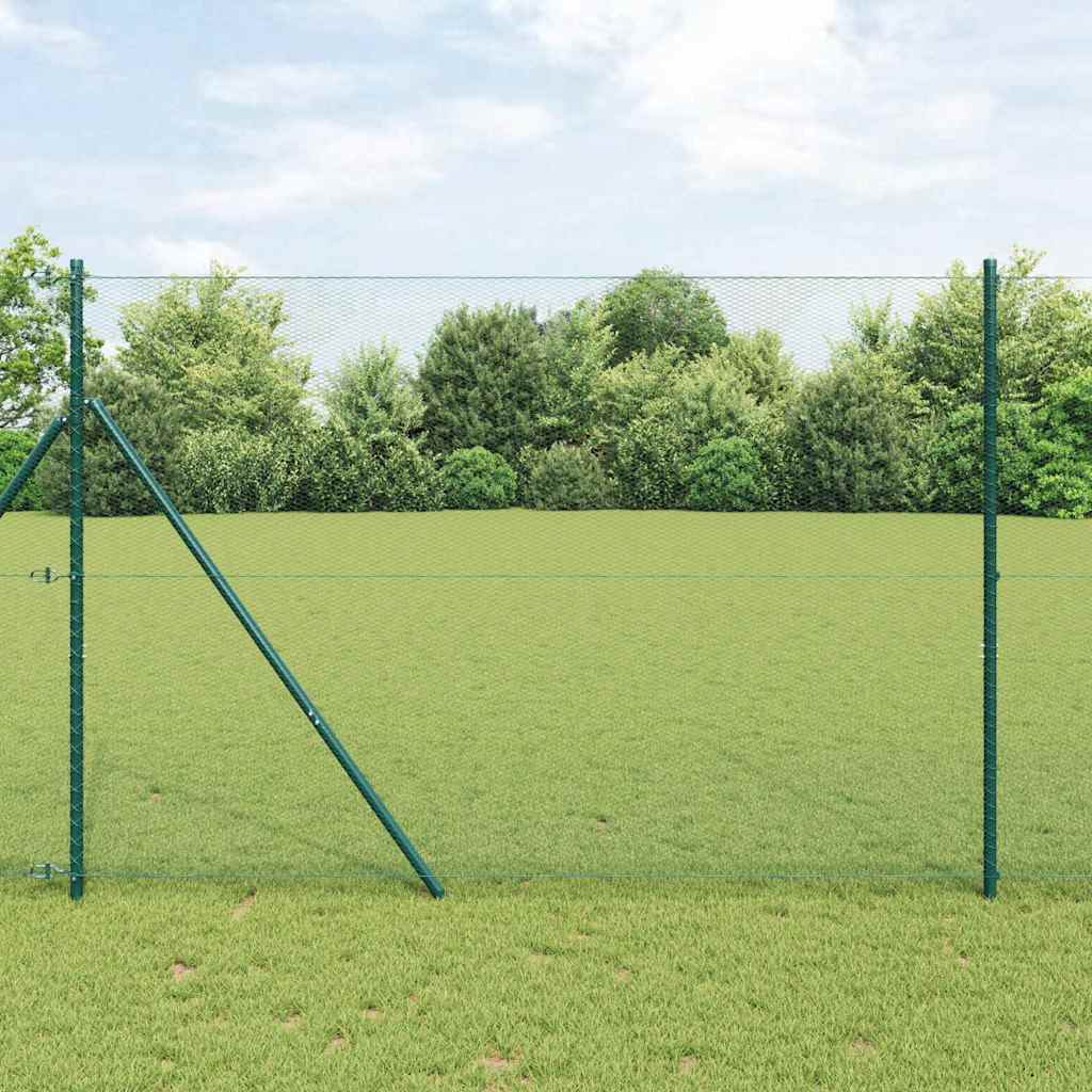 Sekskantet Hegn Grøn 1,5x10 m Stål, vidaXL Hegnsposter 7 stk Grøn Ø32 mm 200 cm Galvaniseret Stål