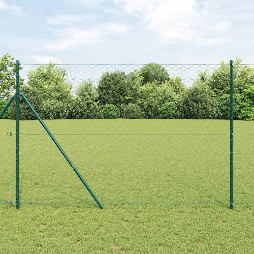 Hexagon hegn Grøn 1.6x10 m Stål, vidaXL Hegnspæle 7 stk Grøn Ø32 mm 210 cm Galvaniseret stål