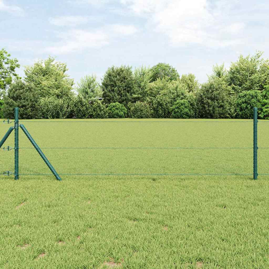 Hexagon hegn Grøn 0.4x25 m Stål, vidaXL hegnsættepæle 13 stk Grøn Ø32 mm 80 cm Galvaniseret stål