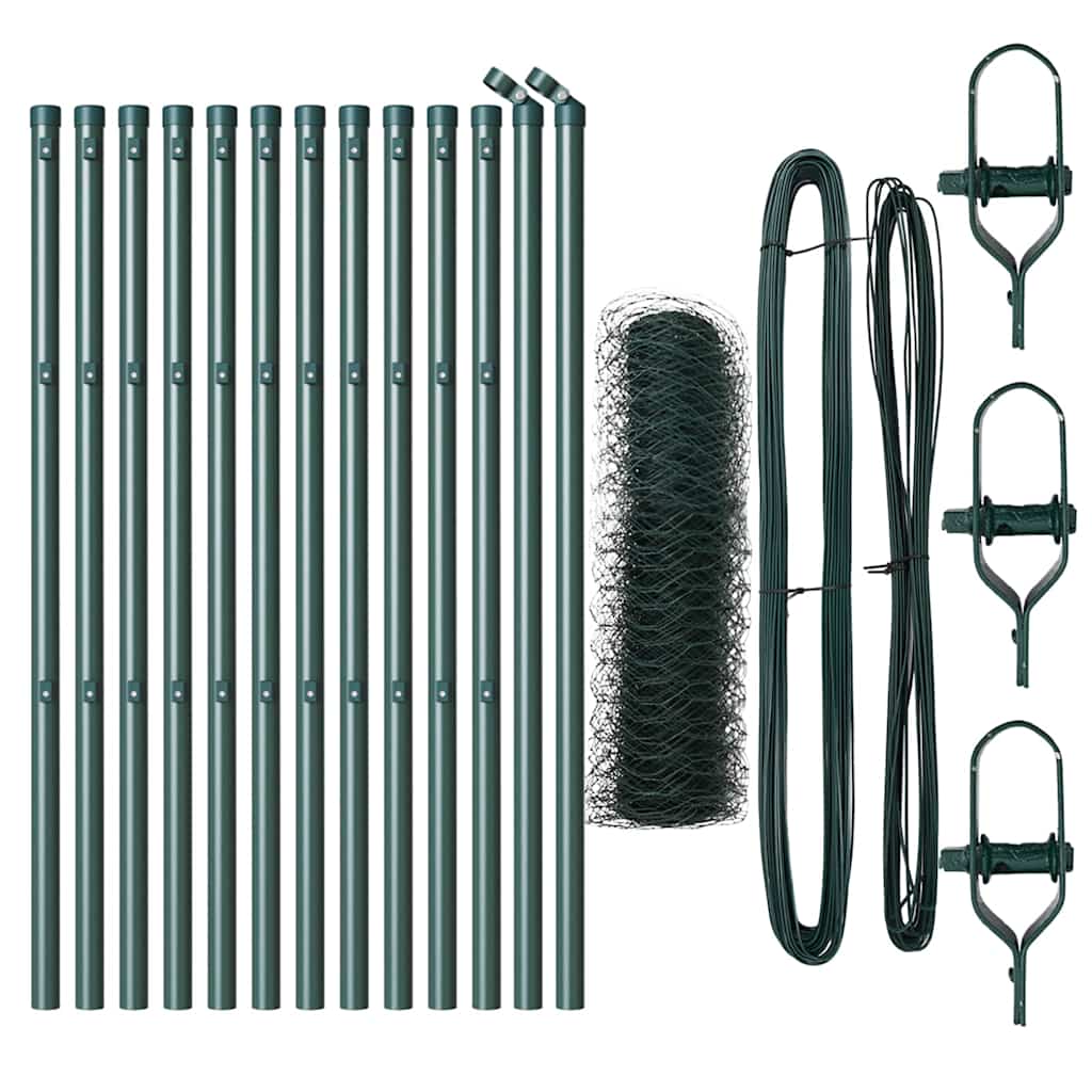 vidaXL Kerítés oszlopokkal Zöld 0.5 x 25 m PVC-bevonatos acél
