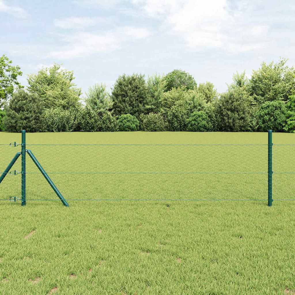 Hexagon Hegn Grøn 0,6x25 m Stål, vidaXL Hegnsstænger 13 stk Grøn Ø32 mm 100 cm Galvaniseret stål