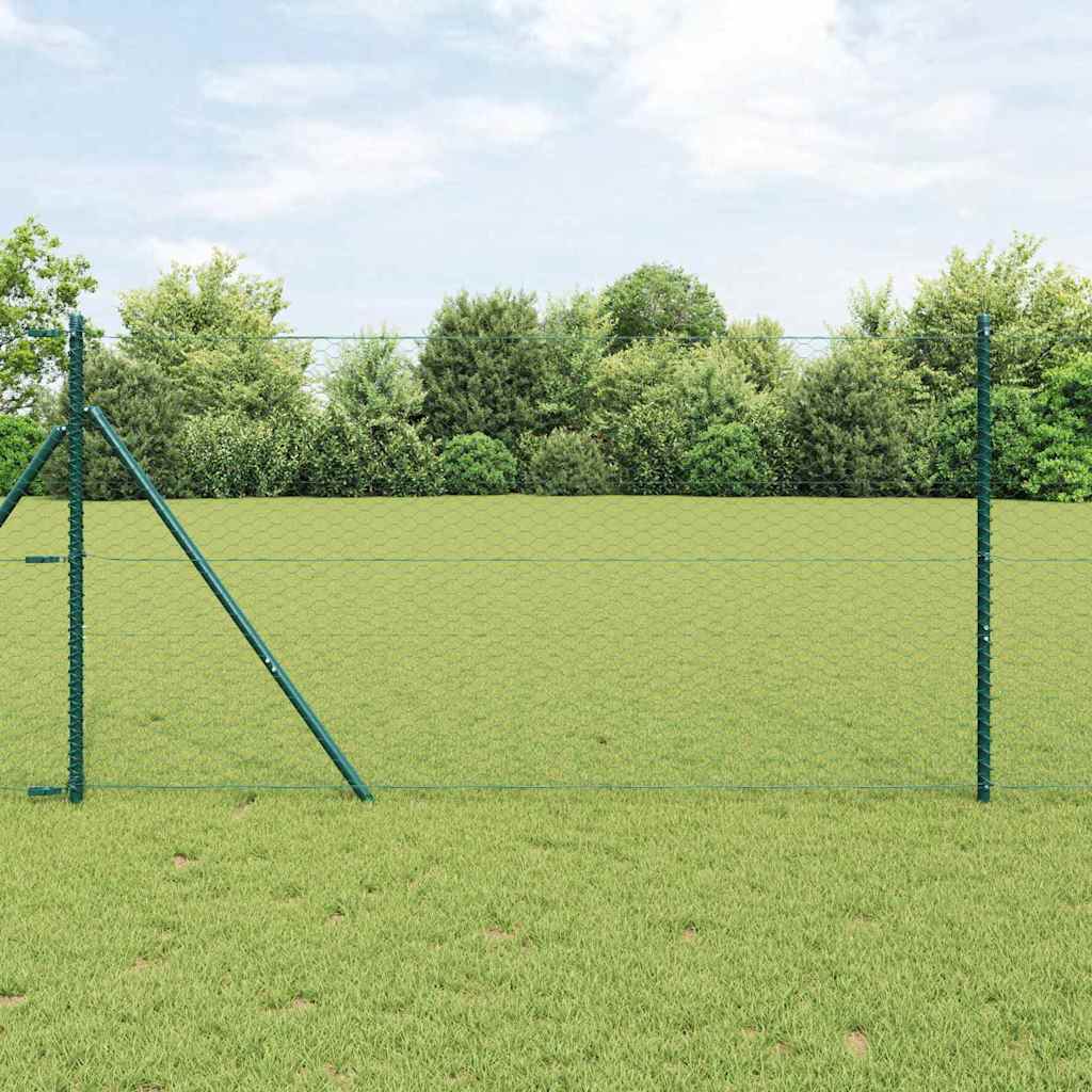 Hexagonhegn Grøn 1,4x50 m Stål, vidaXL Hegnsposter 13 stk Grøn Ø32 mm 190 cm Galvaniseret Stål