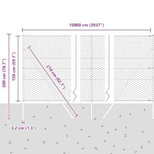 Hexagonální kotvení plotu 100 x 1,5 m Ocel potažená PVC Zelená - obrázek 13