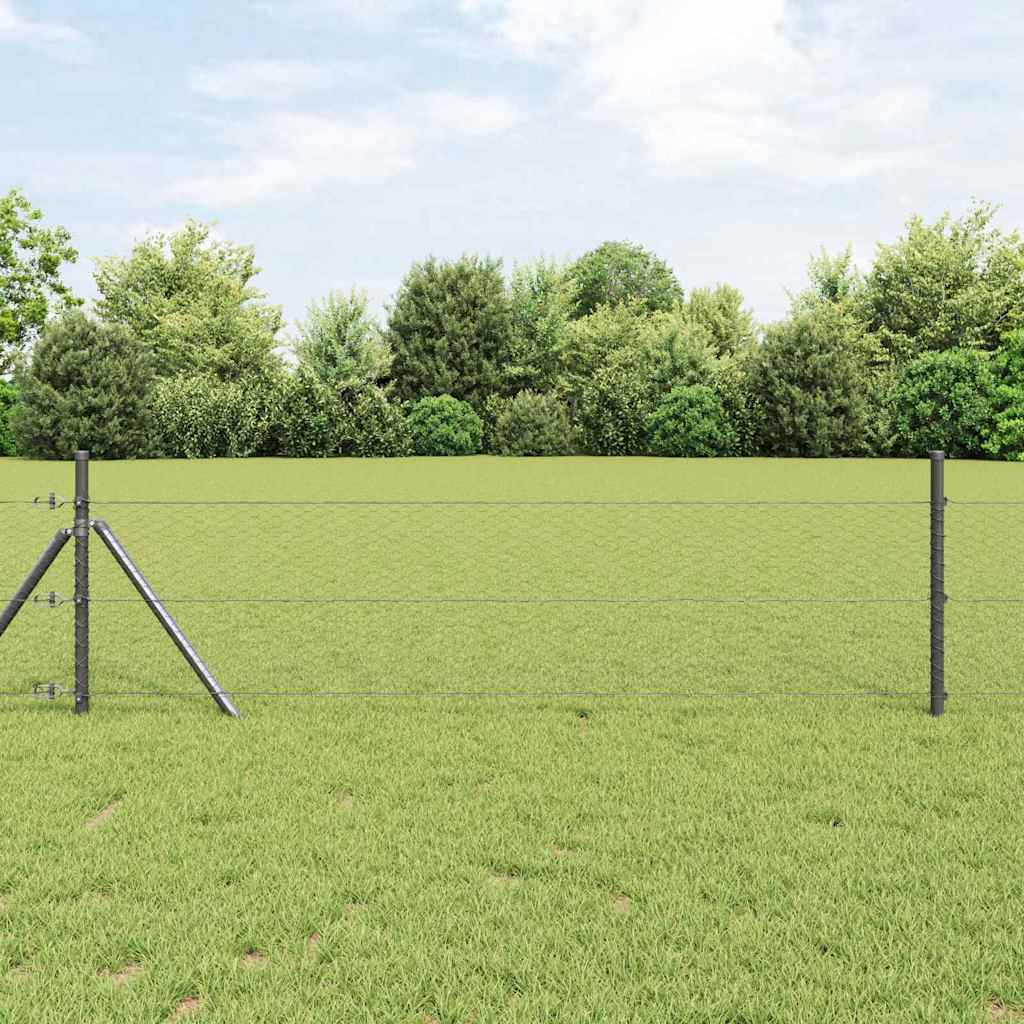 Hexagon hegn Grå 0,5x10 m Stål, vidaXL hegnetrekker 7 stk Grå Ø32 mm 100 cm Galvaniseret stål