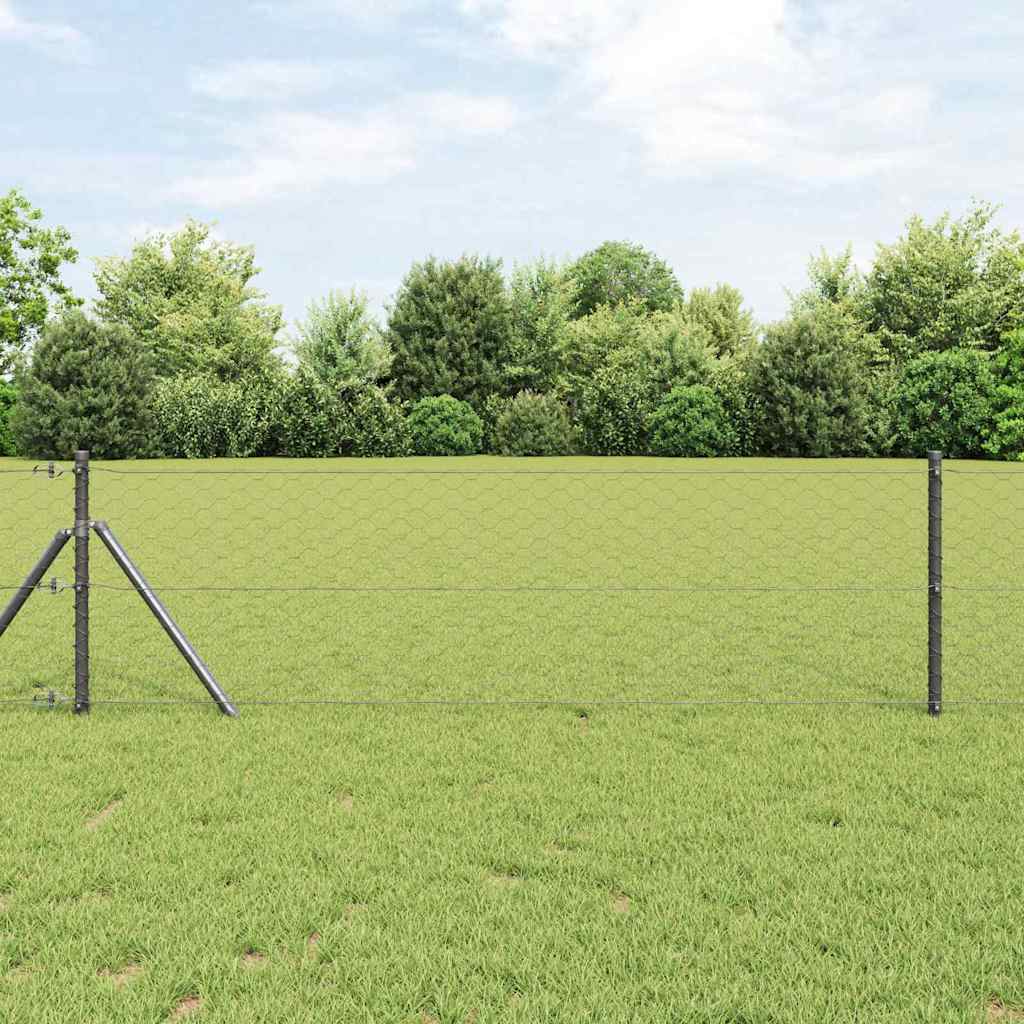 Hexagon Hegn Grå 0.6x10 m Stål, vidaXL Hegnspæle 7 stk Grå Ø32 mm 100 cm Galvaniseret Stål