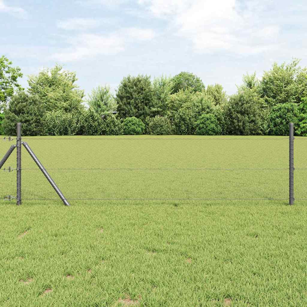 Hexagon hegn Grå 0.8x10 m Stål, vidaXL hegns stolper 7 stk Grå Ø32 mm 120 cm Galvaniseret stål