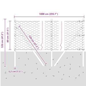 Hexagonální kotvení plotu 10 x 0,8 m Ocel potažená PVC Šedá - obrázek 13