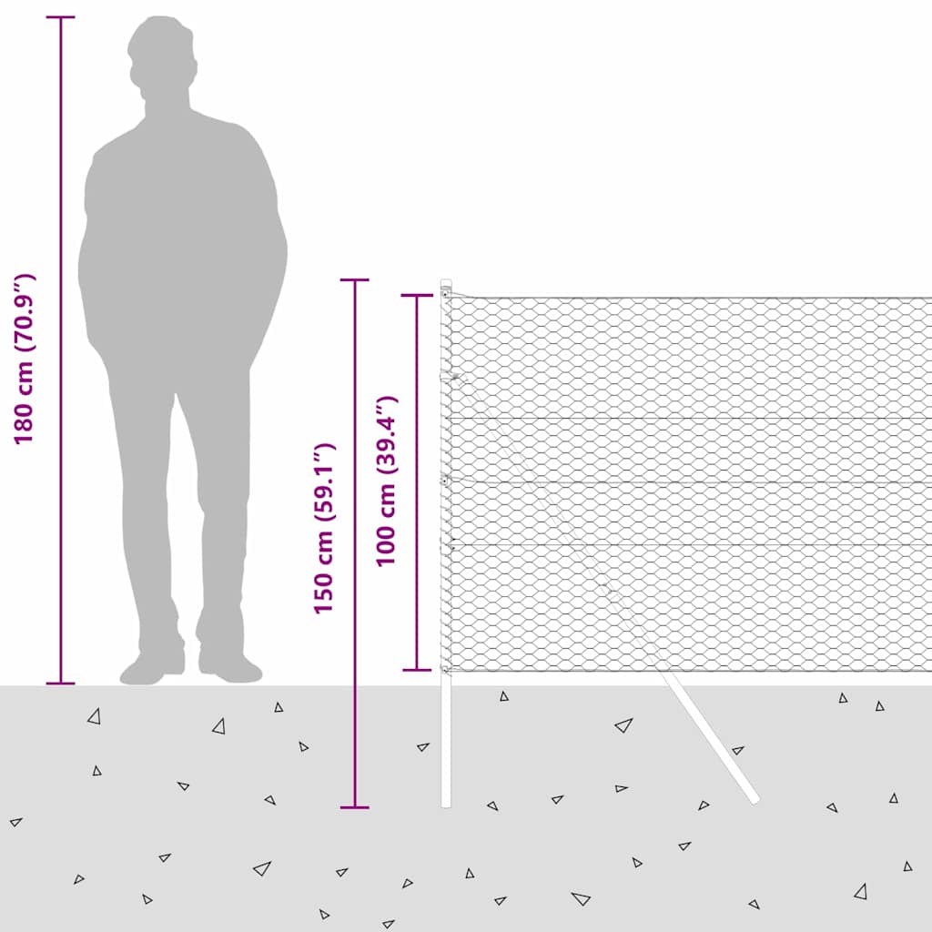 Plotový sloupek. Šedá 10 x 1 m (36 mm síť) Ocel a PVC - obrázek 15
