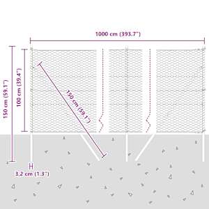 Hexagonální kotvení plotu 10 x 1 m Ocel potažená PVC Šedá - obrázek 13