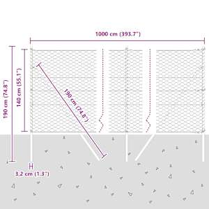 Hexagonální kotvení plotu 10 x 1,4 m Ocel potažená PVC Šedá - obrázek 13