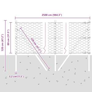 Hexagonální kotvení plotu 25 x 0,8 m Ocel potažená PVC Šedá - obrázek 13