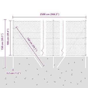 Hexagonální kotvení plotu 25 x 1 m Ocel potažená PVC Šedá - obrázek 13