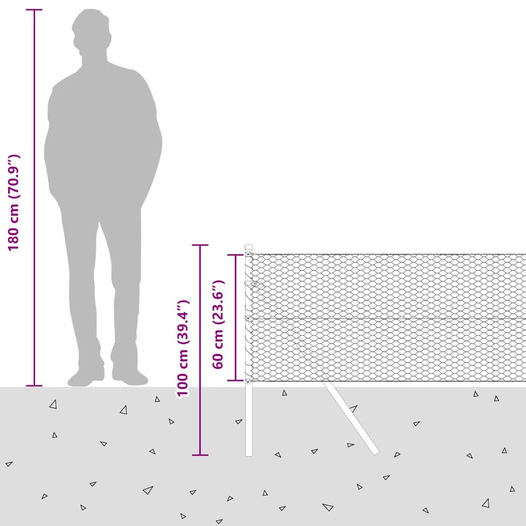 Plotový sloupek. Šedá 50 x 0,6 m (25 mm síť) Ocel a PVC - obrázek 15