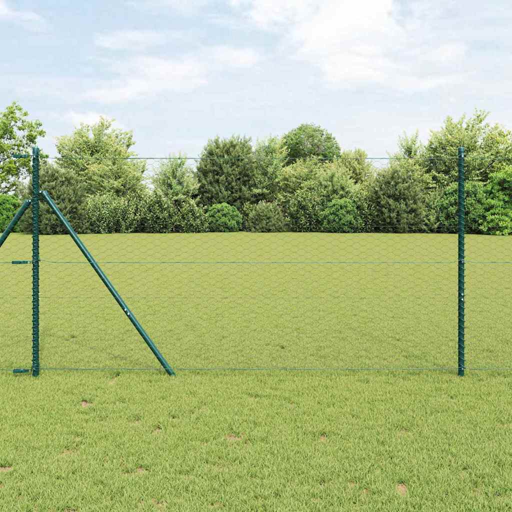 hexagon hegn grå 1,4x50 m stål, vidaXL hegnsposter 13 stk grøn Ø32 mm 190 cm galvaniseret stål