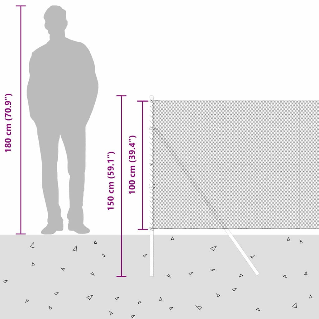 Plotový sloupek. Šedá 100 x 1 m (13 mm síť) Ocel a PVC - obrázek 15