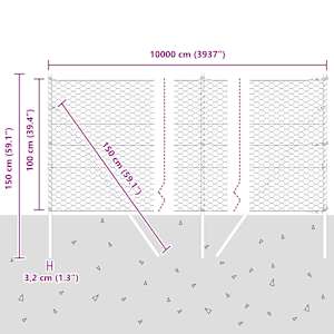 Hexagonální kotvení plotu 100 x 1 m Ocel potažená PVC Šedá - obrázek 13