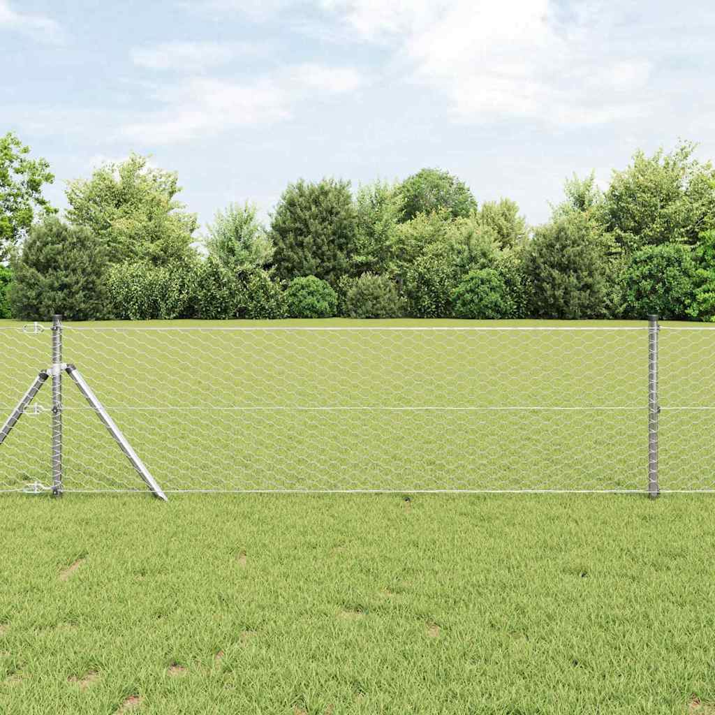 Sekskanthegn 0.6x10 m Galvaniseret stål, vidaXL Hegnsponsor 7 stk Ø32 mm 100 cm Galvaniseret stål