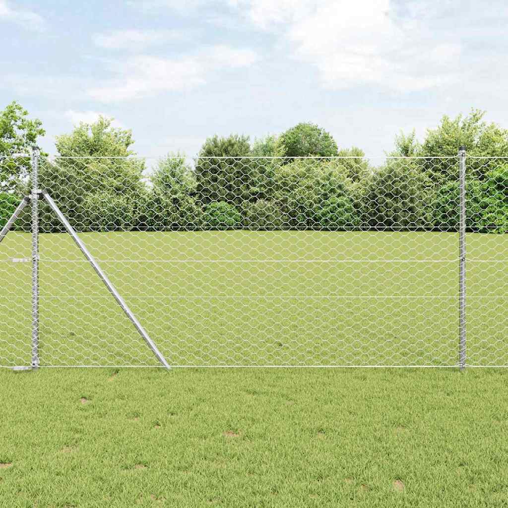 Hexagon Hegn 1,2x10 m Galvaniseret Stål, vidaXL Hegnsposter 7 stk Ø32 mm 170 cm Galvaniseret Stål