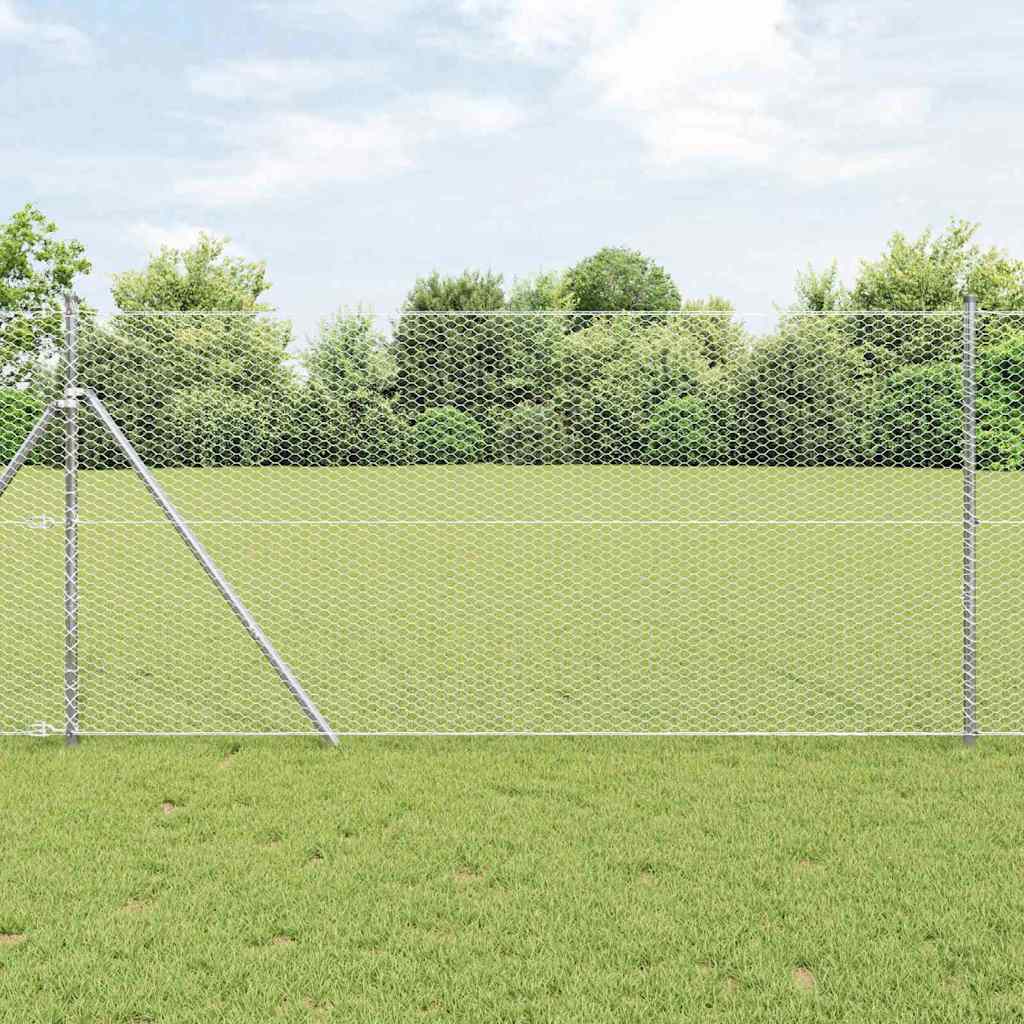 Hexagon hegn 1,4x10 m Galvaniseret stål, vidaXL Hegn posts 7 stk Ø32 mm 190 cm Galvaniseret stål