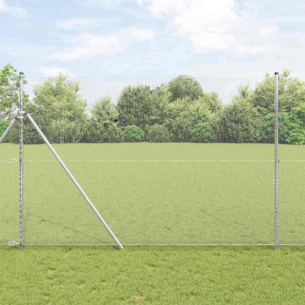 Hexagon hegn 1,5x10 m galvaniseret stål, vidaXL Hejeposter 7 stk Ø32 mm 200 cm galvaniseret stål