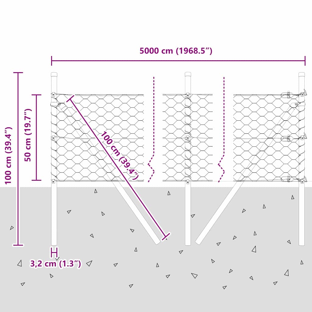 Steber ograje. srebrna 50 x 0,5 m (50 mm mreža) Jeklo - slika 13