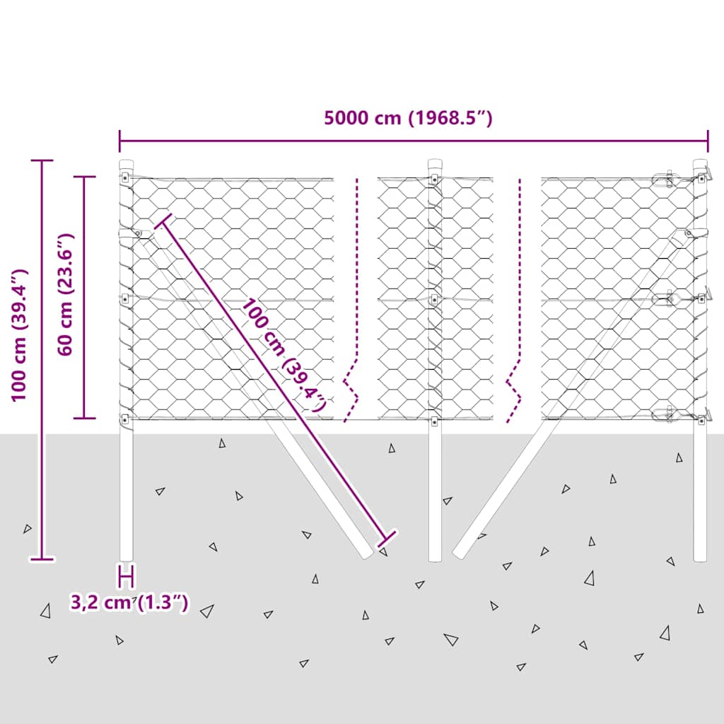 Steber ograje. srebrna 50 x 0,6 m (50 mm mreža) Jeklo - slika 13