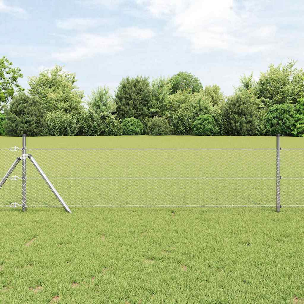 Hexagon Hegn 0.8x50 m Galvaniseret Stål, vidaXL Hegnsstænger 13 stk Ø32 mm 120 cm Galvaniseret Stål