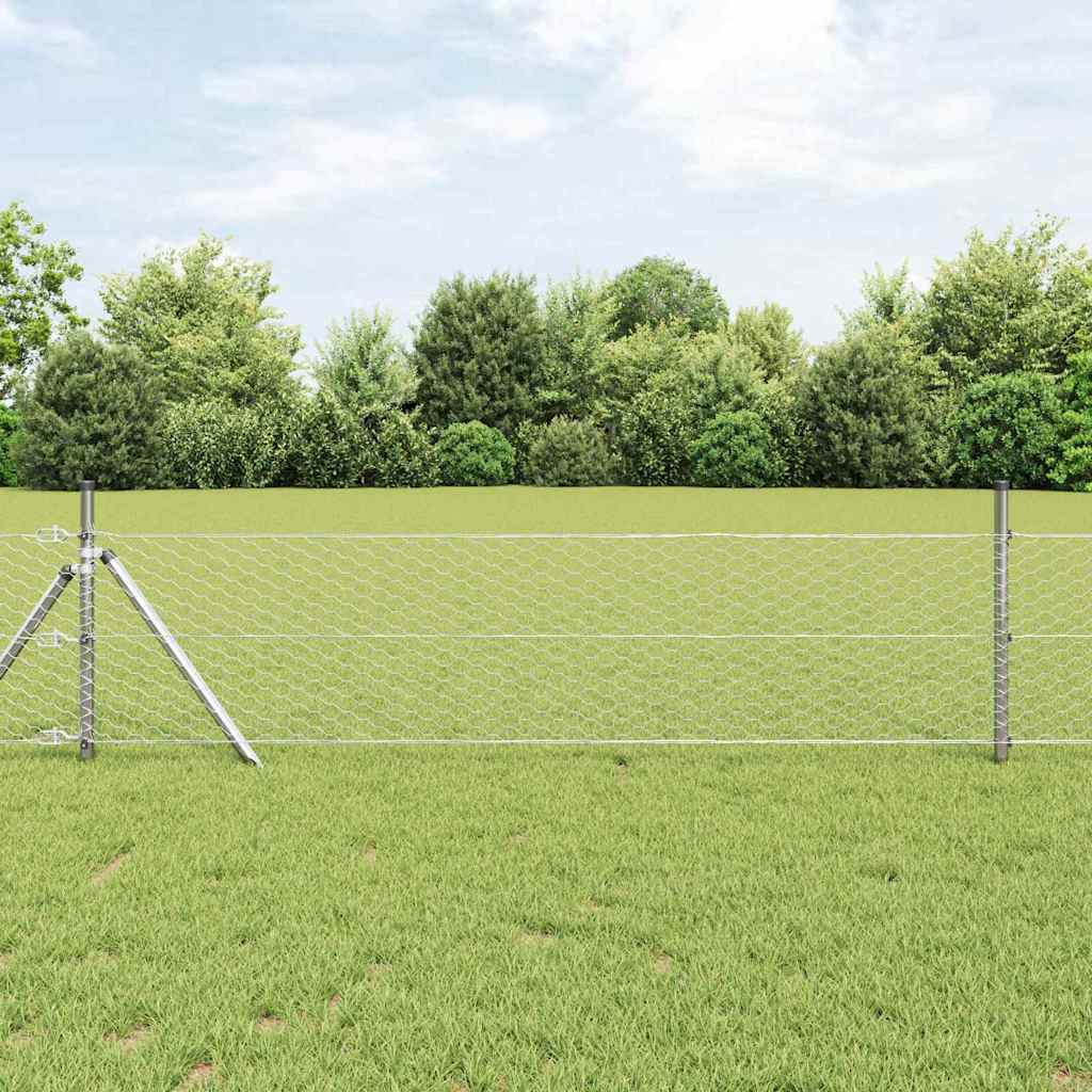 sekskantet hegn 0.8x50 m galvaniseret stål, vidaXL indhegning stolper 13 stk Ø32 mm 120 cm galvaniseret stål