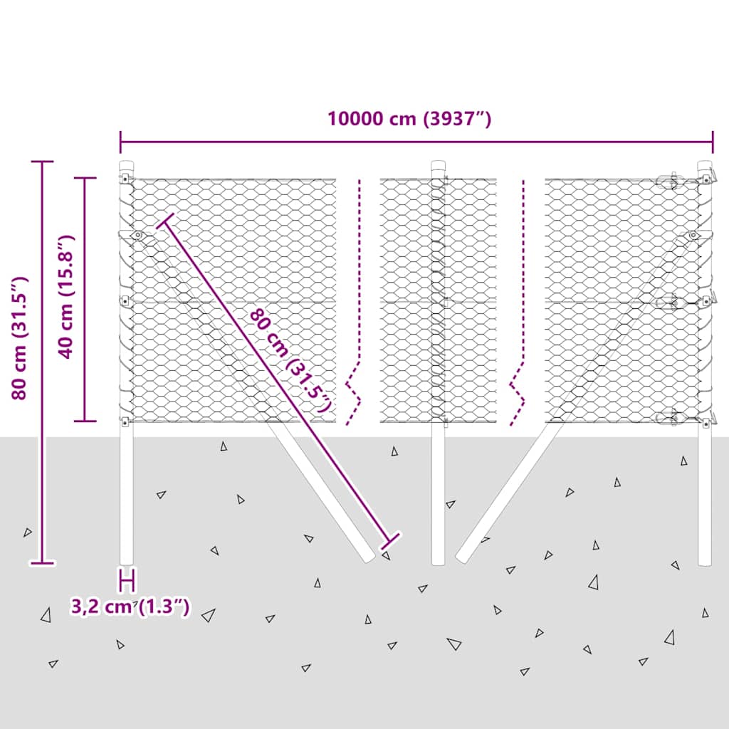 Steber ograje. srebrna 100 x 0,4 m (25 mm mreža) Jeklo - slika 13