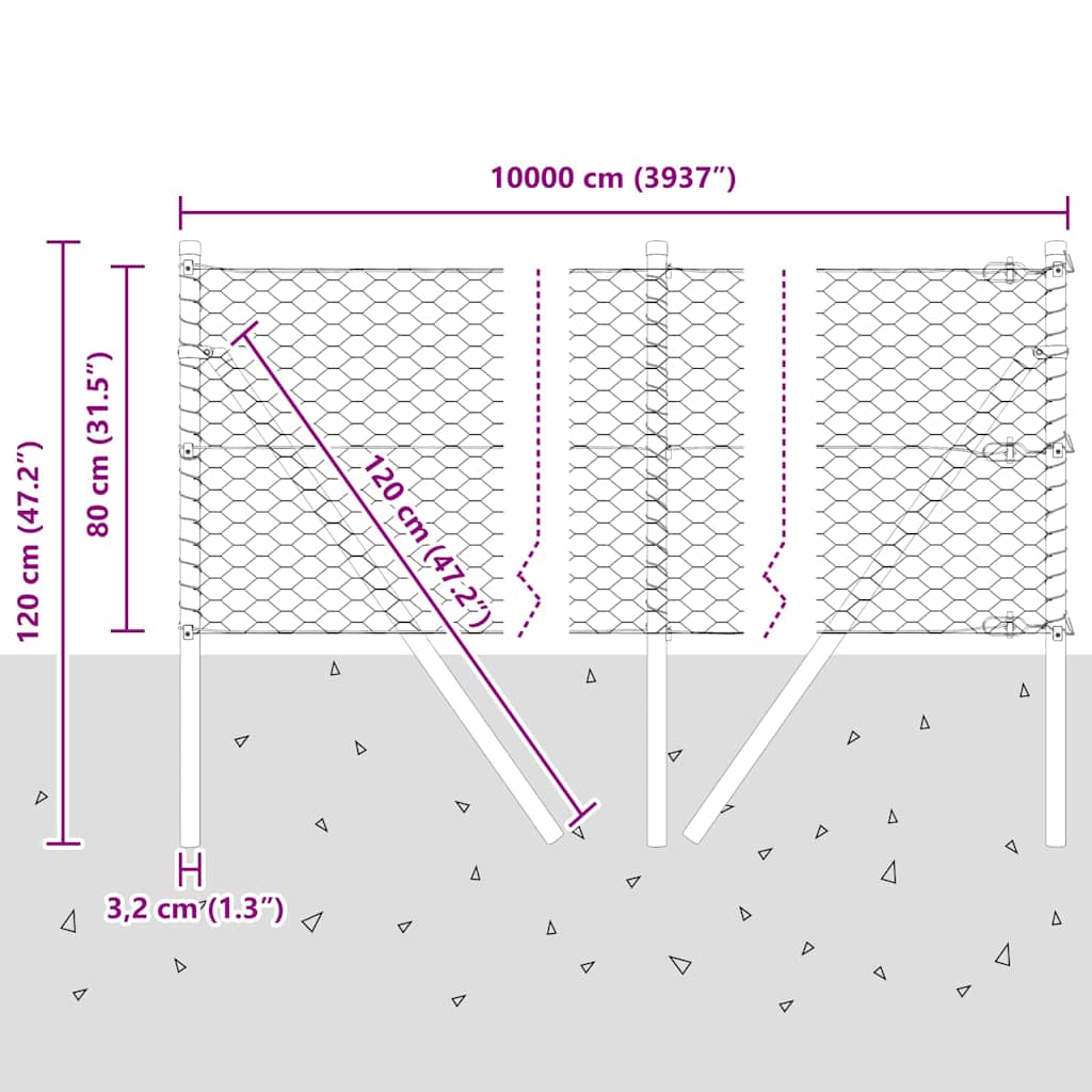 Steber ograje. srebrna 100 x 0,8 m (36 mm mreža) Jeklo - slika 13