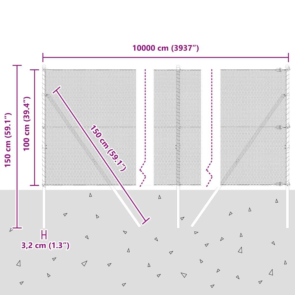 Steber ograje. srebrna 100 x 1 m (13 mm mreža) Jeklo - slika 13