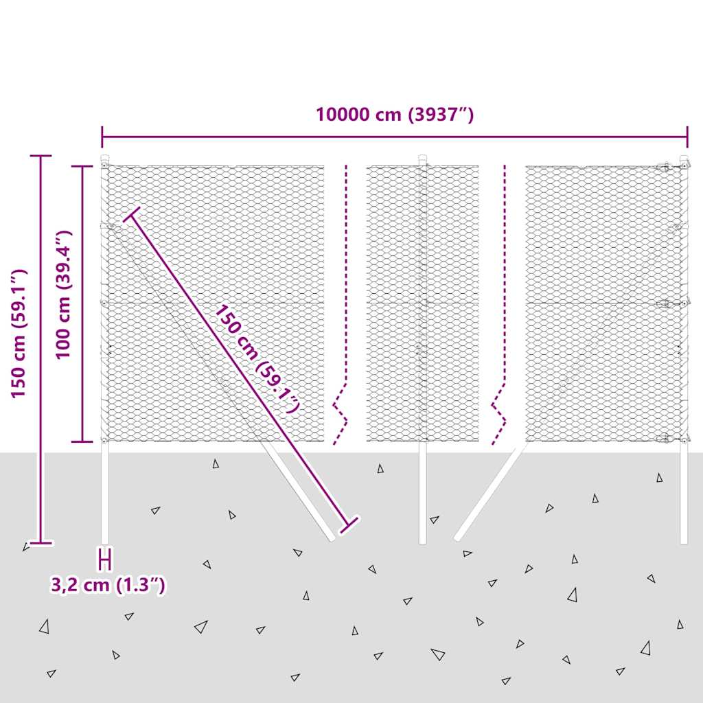 Steber ograje. srebrna 100 x 1 m (25 mm mreža) Jeklo - slika 13