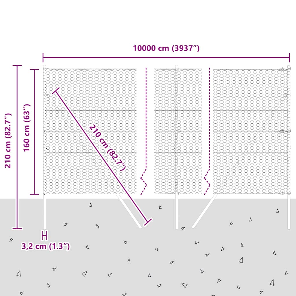 Steber ograje. srebrna 100 x 1,6 m (36 mm mreža) Jeklo - slika 13