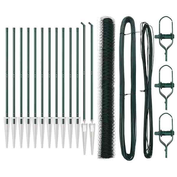 vidaXL Kuusnurkne aed koos posti 25 x 1,5 m PVC-kaetud teras Roheline