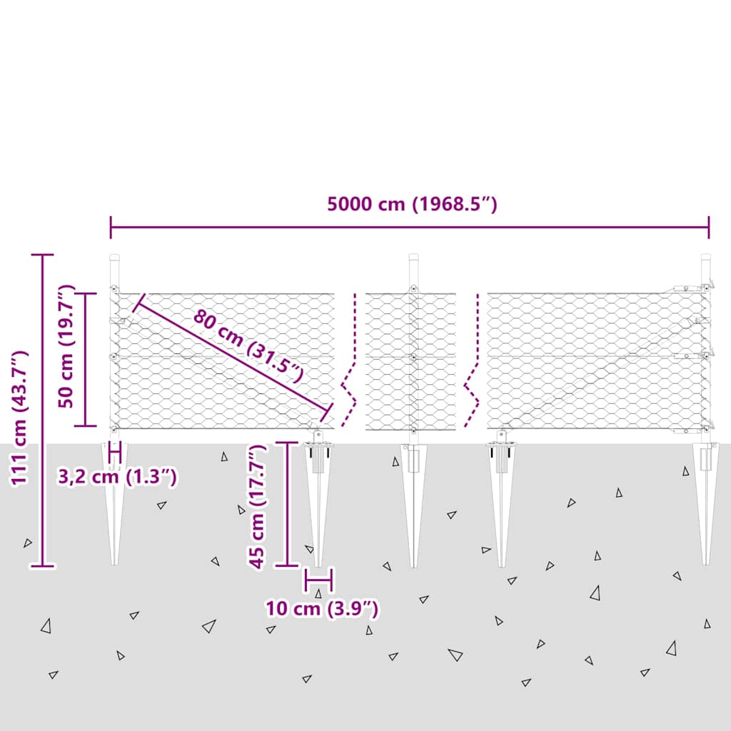 Plotový sloupek. Zelená 50 x 0,5 m (síť 36 mm) Ocel a PVC - obrázek 14