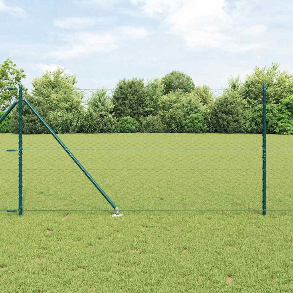Hexagon hegn Grøn 1.2x50 m Stål, vidaXL hegnspæle med spyd 13 stk Ø32 mm 140 cm galvaniseret stål