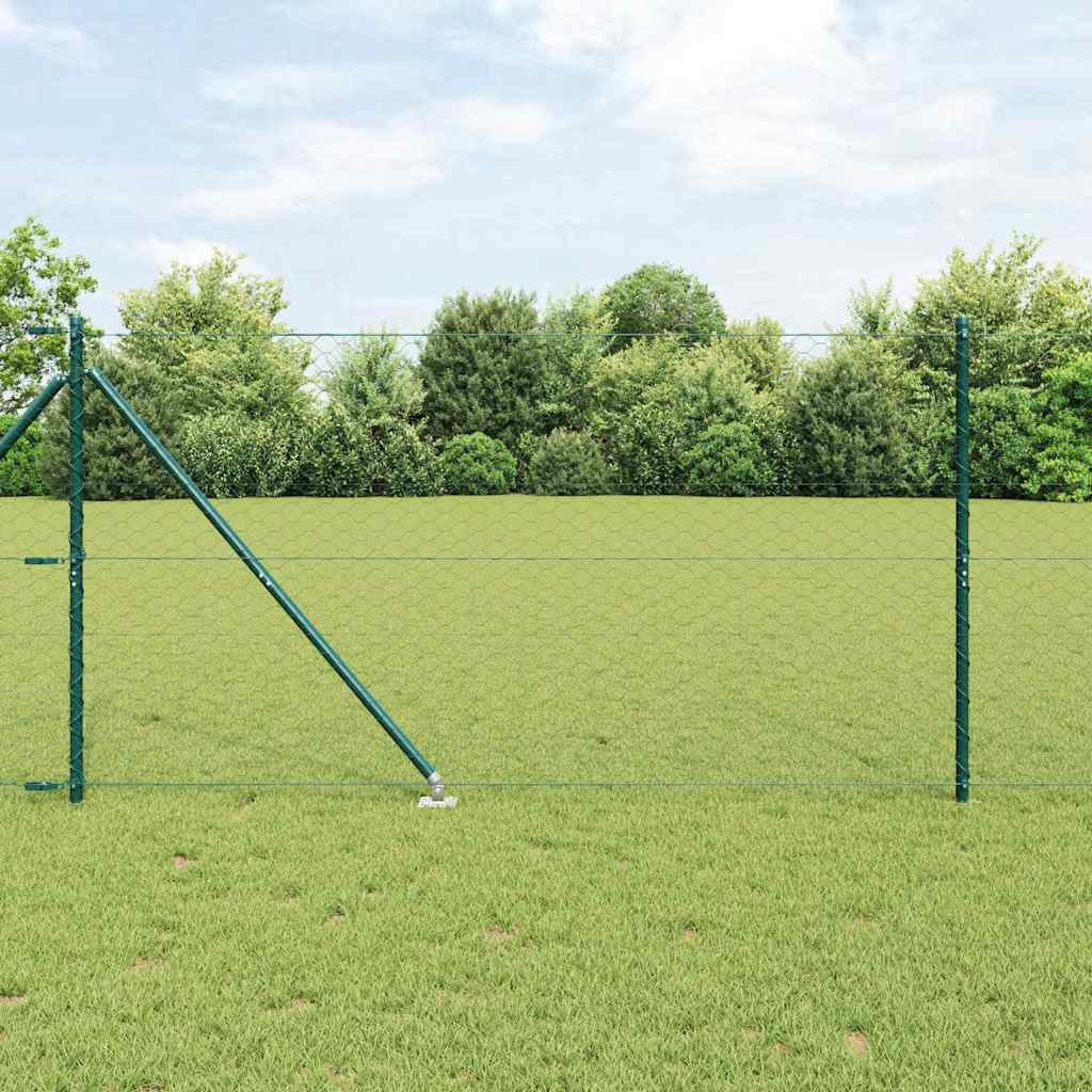 Hexagon Hegn Grøn 1.2x50 m Stål, vidaXL Hegnsposter med Spyd 13 stk Ø32 mm 140 cm Galvaniseret Stål
