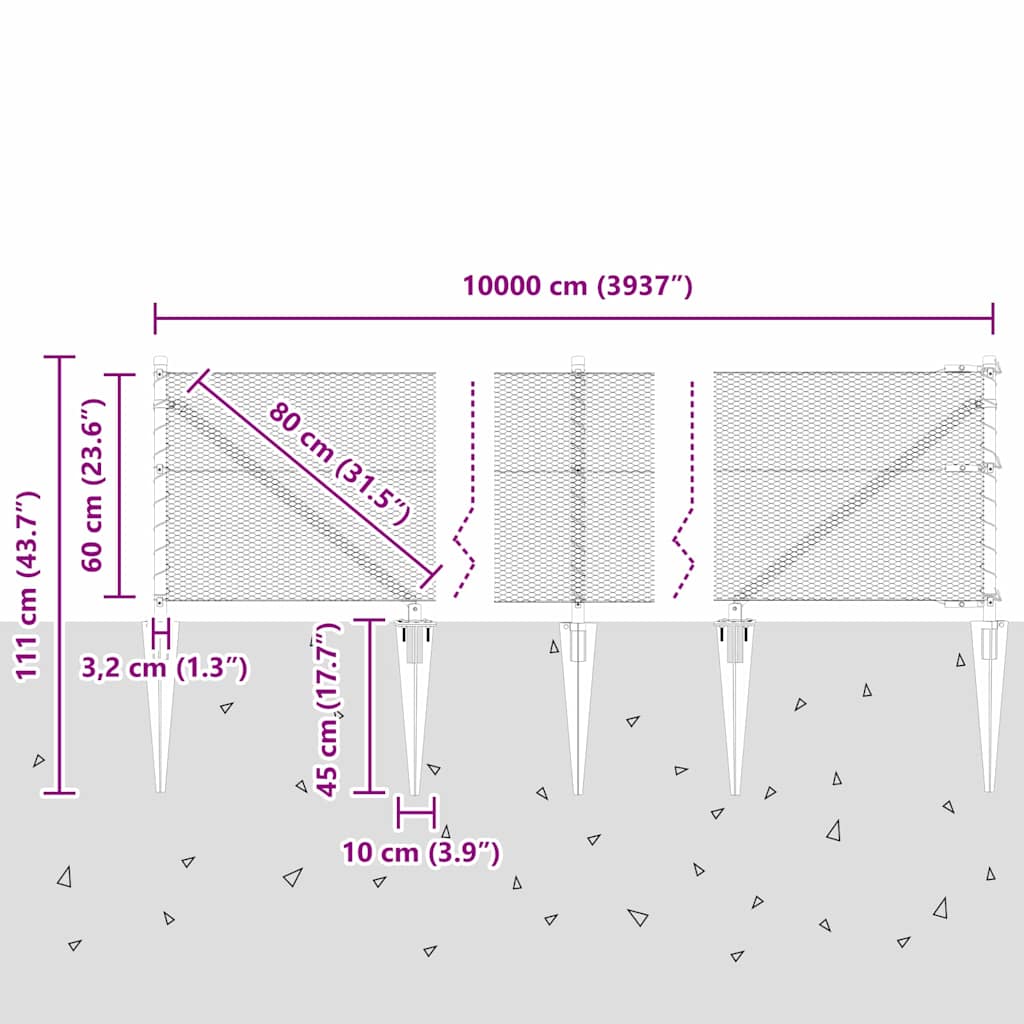 Plotový sloupek. Zelená 100 x 0,6 m (13 mm síť) Ocel a PVC - obrázek 14