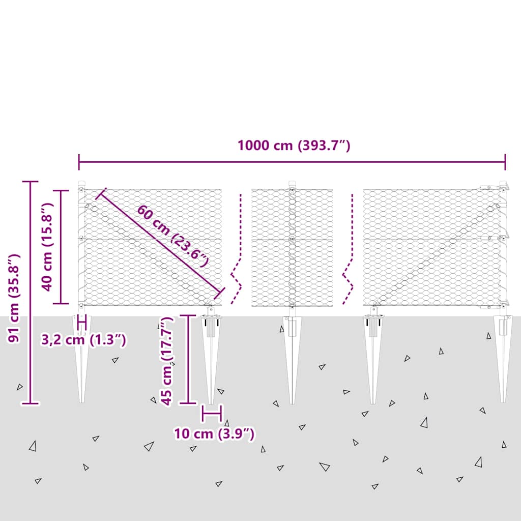 Plotový sloupek. Šedá 10 x 0,4 m (25 mm síť) Ocel a PVC - obrázek 14