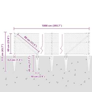 Hexagonální plot s podpěrou 10 x 0,6 m Ocel potažená PVC Šedá - obrázek 14