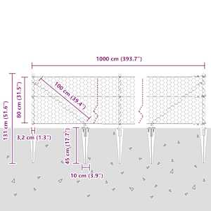 Hexagonální plot s podpěrou 10 x 0,8 m Ocel potažená PVC Šedá - obrázek 14