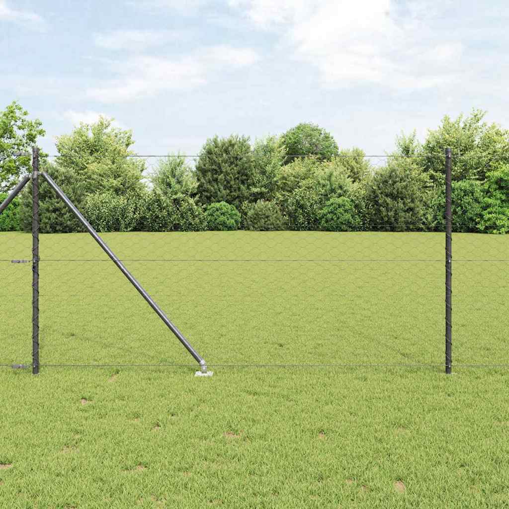Hexagon Hegn Grå 1x10 m Stål, vidaXL Hegnspidser med spids 7 stk Ø32 mm 120 cm Galvaniseret Stål