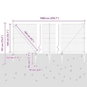 Hexagonální plot s podpěrou 10 x 1,4 m Ocel potažená PVC Šedá - obrázek 13
